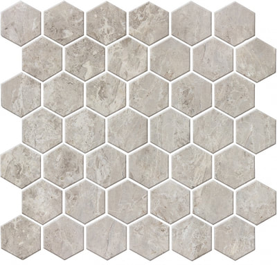 MARBLE MOSAIC SILVER GREY 2" HEX