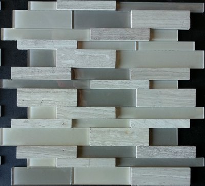 3D WOODEN LIGHT GREY STONE & GLASS MOSAIC