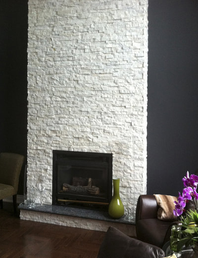 WHITE STONE PANEL FIREPLACE