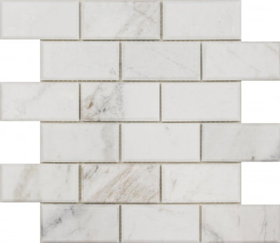 sienna white bevelled 2x4 marble mosaic