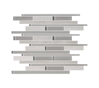 WOODEN WHITE & GLASS RANDOM STRIP MOSAIC